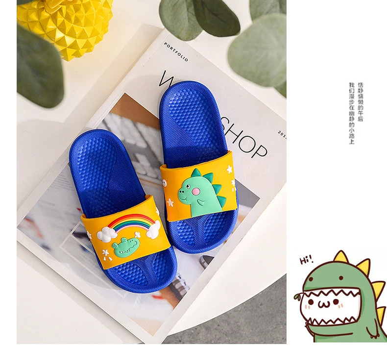 Summer Kids Slippers Soft Non-slip Boys Girls Beach Swimming Shoes Children Flip Flops Rainbow Dinosaur Indoor Slippers