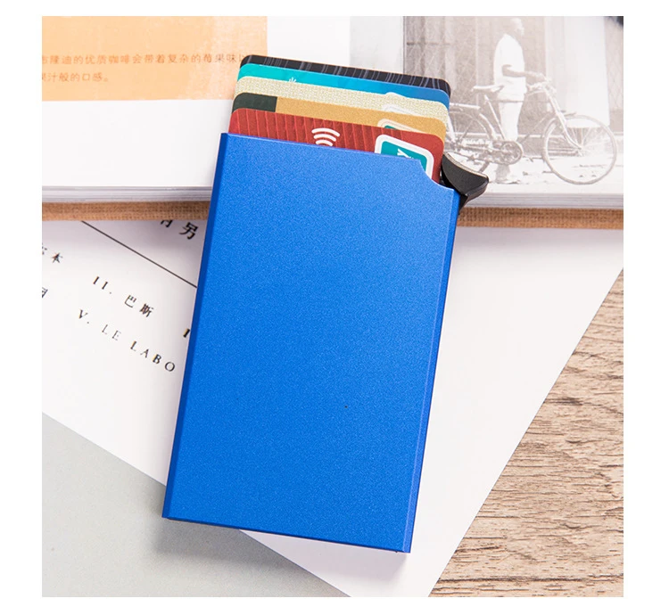 BISI GORO RFID Противоугонный кредитный держатель для карт Ультратонкий чехол для ID карты Модный унисекс автоматически твердый Металлический Алюминиевый Чехол - Цвет: Blue	X-55