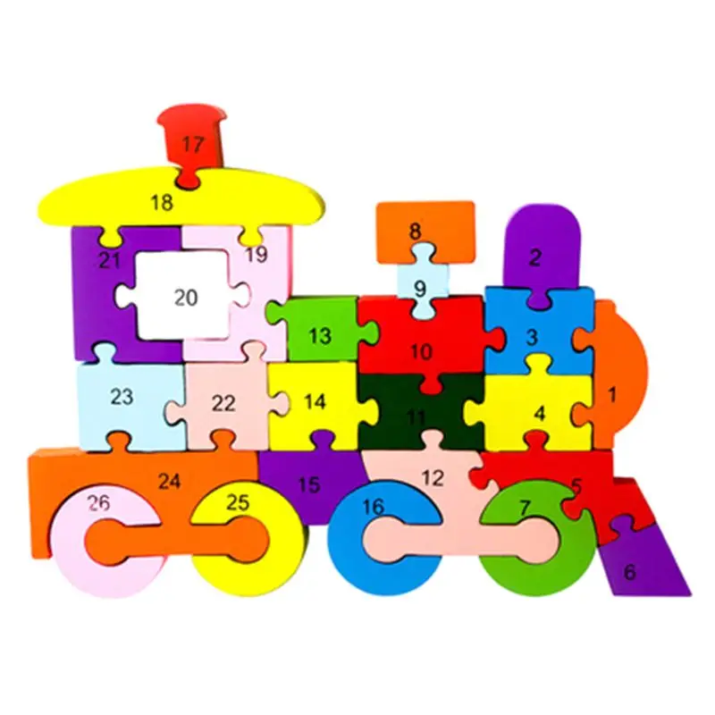 Childrens Jigsaw, Alphabet Number Blocks Wood Animal Puzzle Kid Toy, Dog&Train R7RB