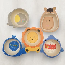 Bols en Fiber de bambou naturelle pour bébés, plats d'animaux mignons de dessin animé, vaisselle d'alimentation pour bébés, assiettes portables pour enfants en bas âge