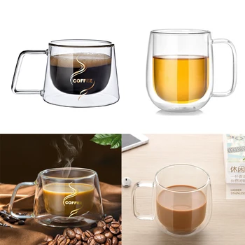 

Double-Layer Glass Mug Handmade Coffee Tea Drink Cup Heat Insulation Transparent Glass Cup For Office Home Kitchen Supplies