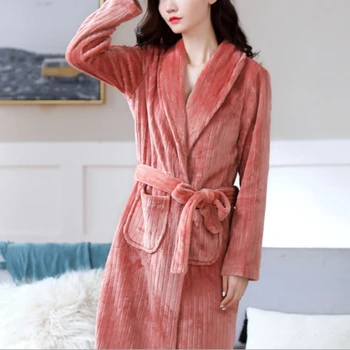 

Women Robes Winter Warm Flannel Fleece Nightdress Sleepwear Female Pajamas Home Clothes Dressing Kimono Hotel Bathrobe New
