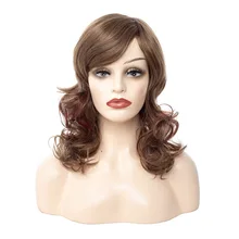 Cheap LIHUI Women's Synthetic Short Curled Wig Oblique bangs Wavy wigs Brown Mixed color