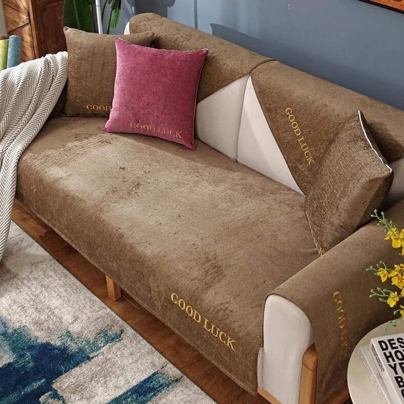 Универсальная Нескользящая подушка для дивана на четыре сезона, простая современная однотонная шенилловая накидка для дивана, чехлы для дивана, чехлы для стульев