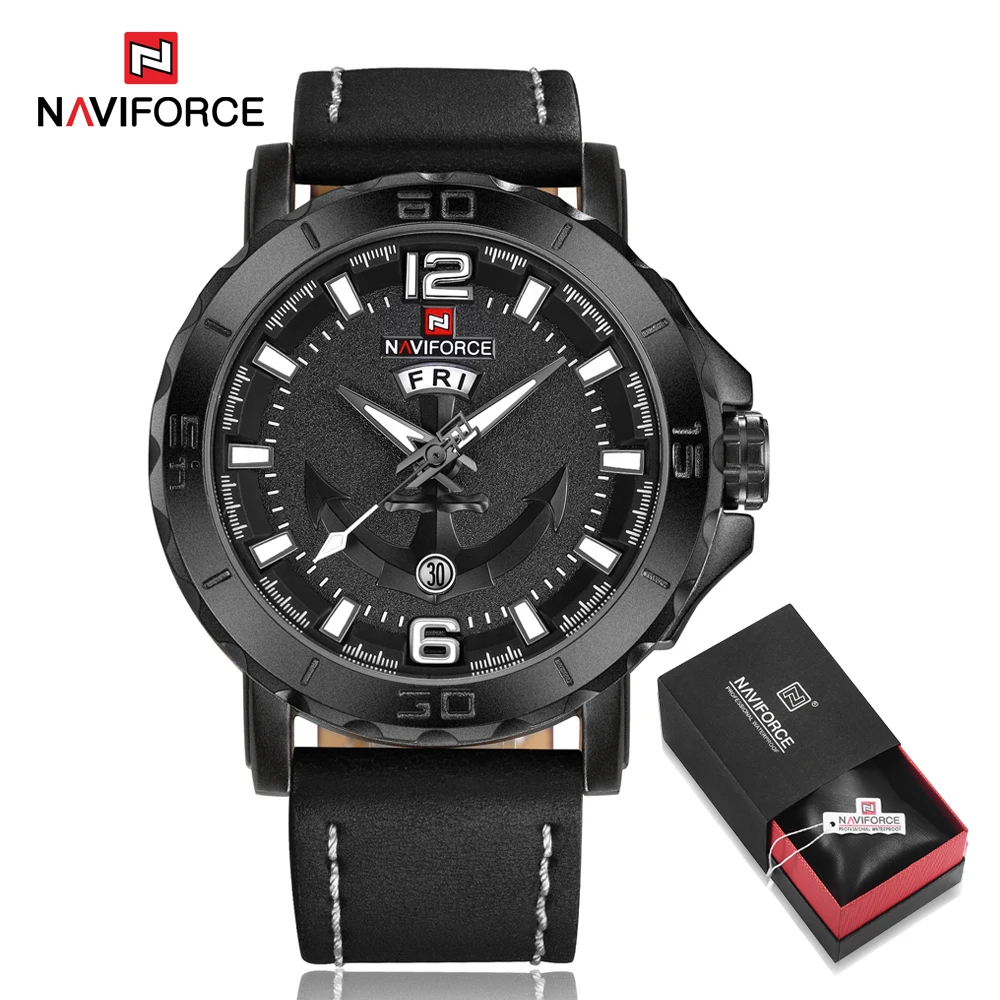 Black White Box NAVIFORCE мужские часы Аналоговые часы с датой кварцевые часы мужские армейские военные наручные часы люксовый бренд мужские спортивные наручные часы Relogio - Цвет: Black White Box