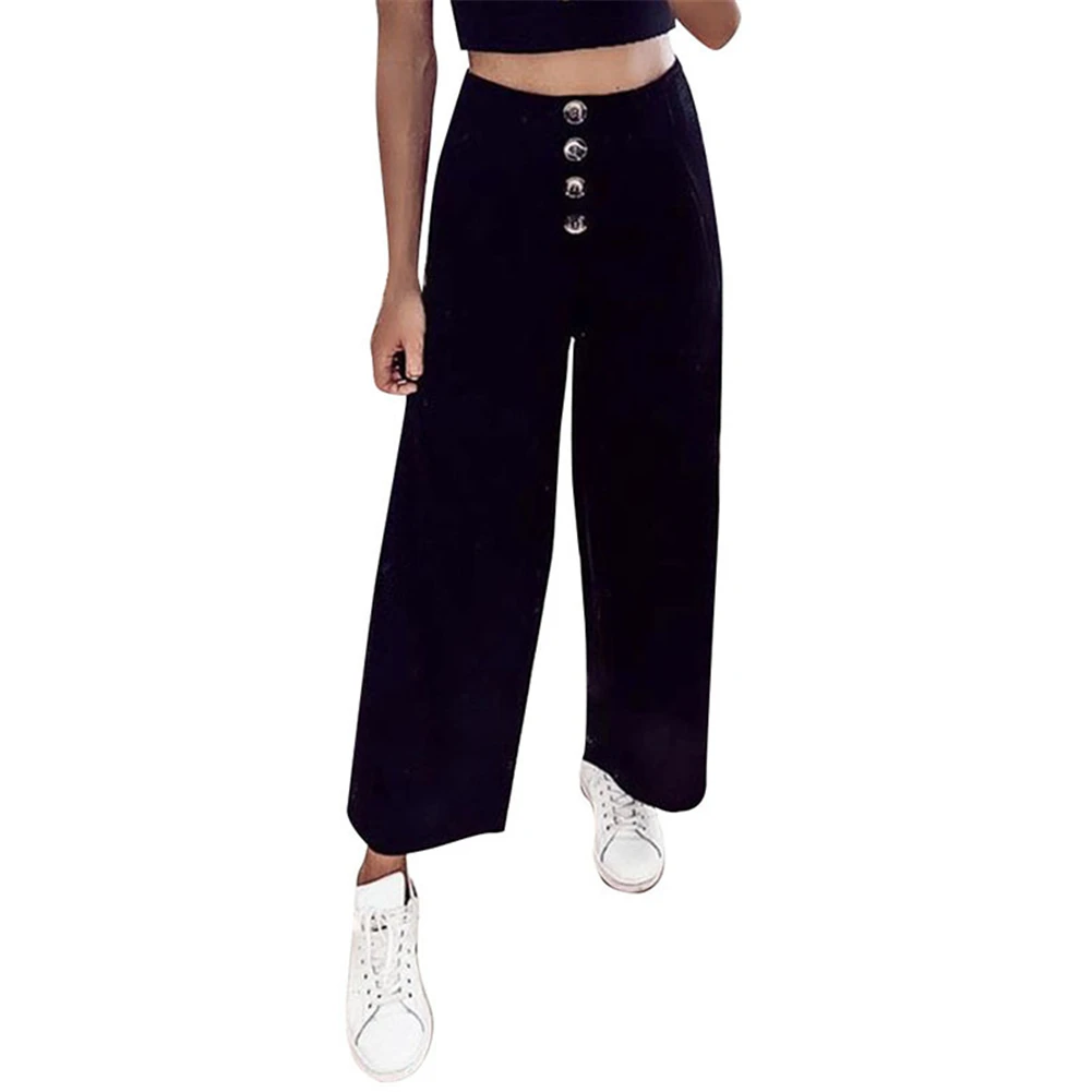 

Local stock Womens Button High Waist Wide Leg Casual Culottes Trousers Loose Baggy Pants US