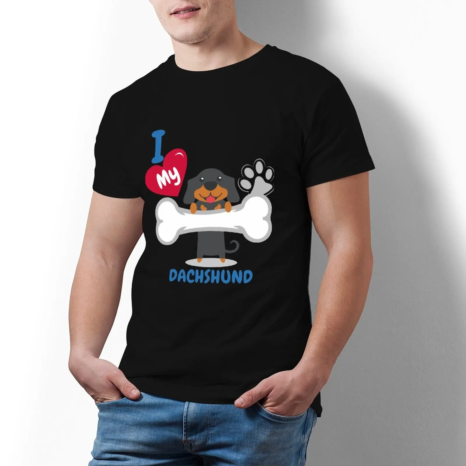 Футболка мужская с рисунком таксы потрясающая хлопковая тенниска коротким