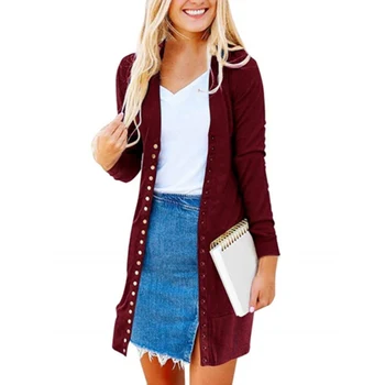 

Hot Women Spring And Autumn Coat Fashion V-neck Long-sleeved Button Cardigan Thread Cuff Long-sleeved Fashion Coat