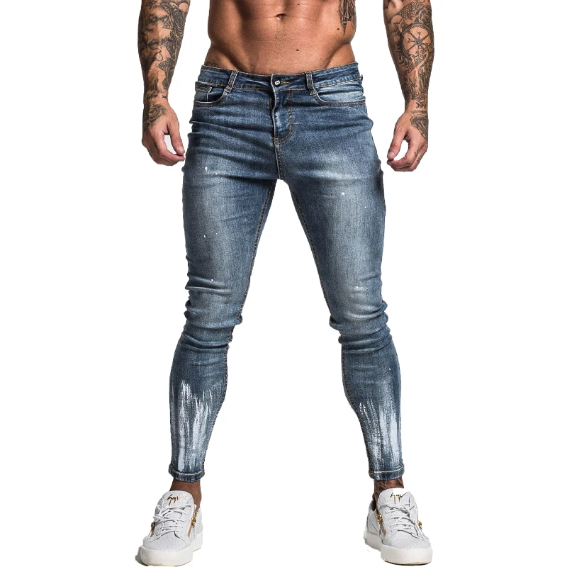 GINGTTO Jeans for Men Slim Fit Super Skinny Jeans For Men Street Wear Hip Hop Ankle Length Tight Cut Closely To Body Big Size St