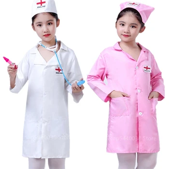 

90-180CM Medical Children Surgical Doctor Uniform Corss Clinic Lab Coat Kids Cosplay Costume Girl Boy Lab Coat Carnival Party