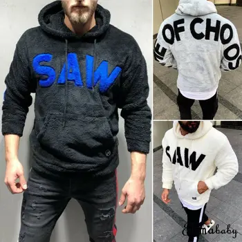

2019 New Men Winter Warm Long Sleeve Pullover Hoodie Male Letter Slim Hooded Fleece Sweatshirts Outwear Plus Size