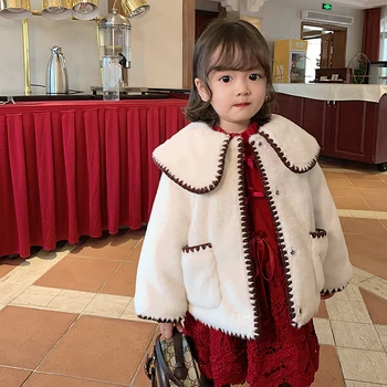 

2019 winter new baby girls fashion thicking warm big lapel coat children pocket Outerwear