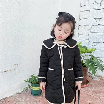 

baby girls clothes autumn winter outerwear coat Fancy quilted lapel tie white hemmed quilted warm cotton coat