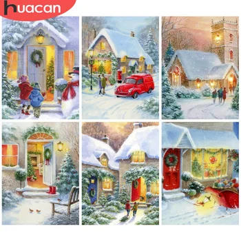 

HUACAN 5D DIY Diamond Painting Winter Snow Diamond Embroidery Mosaic House Wall Stickers Christmas Decoration