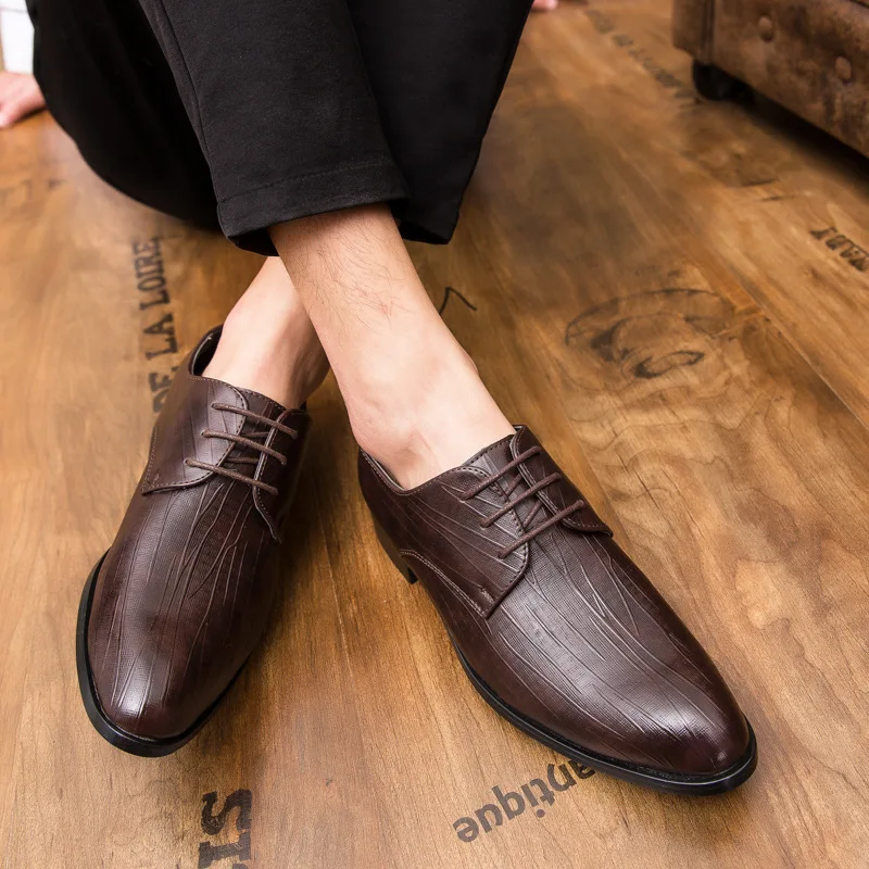 

2019 New Style Hair Stylist MEN'S SHOES Pointed-Toe Leather Shoes Men's Cool Stripes Collocation Small Suit England Leather Shoe