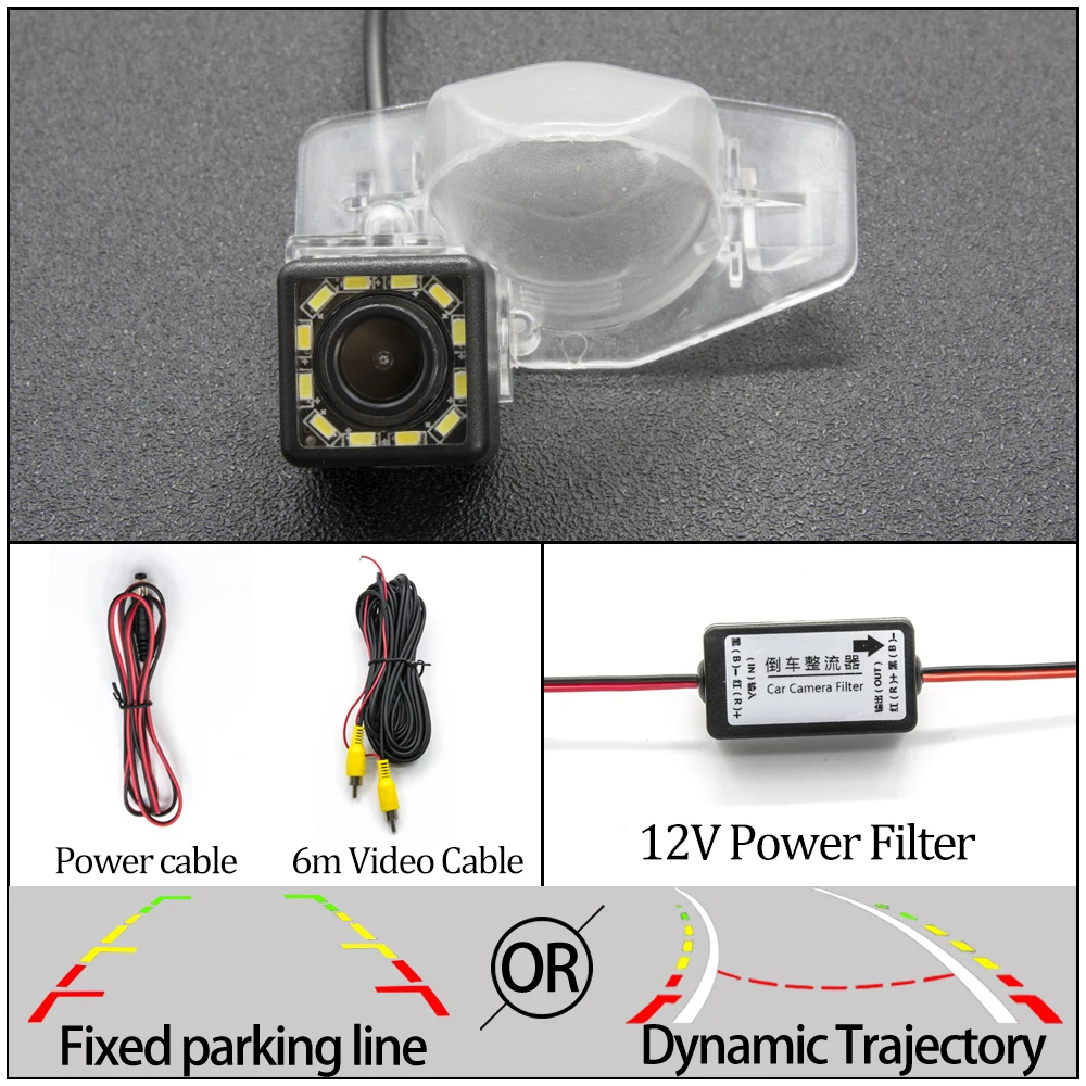 Фиксированная или динамическая траектория Автомобильная камера заднего вида для Honda Fit CRV Fit jazz Odyssey Accord Crosstour принадлежности для парковки автомобиля - Название цвета: 12LED Cam N Filter