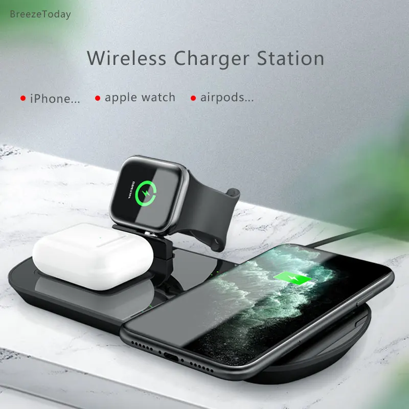 QI Wireless Charging 3 In 1 Wireless Charger For iPhone 12 11 X XS Apple Watch iWatch 1 2 3 4 5 6 Airpods 2 Pro Galaxy Buds S20