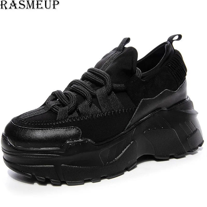 

RASMEUP Genuine leather Women's Platform Sneakers 2019 Fashion Brand Style Women Chunky Shoes Casual Trainers Lady Footwear