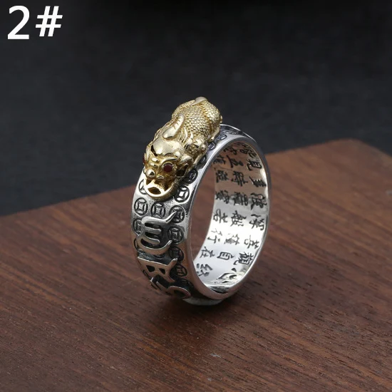 2 Style Мужское регулируемое кольцо, настоящее 925 пробы, Серебряное, мантра Будды, мужское кольцо t Vajra Lucky brave soldits, регулируемое кольцо, ювелирное изделие R16 - Цвет камня: 2 Style