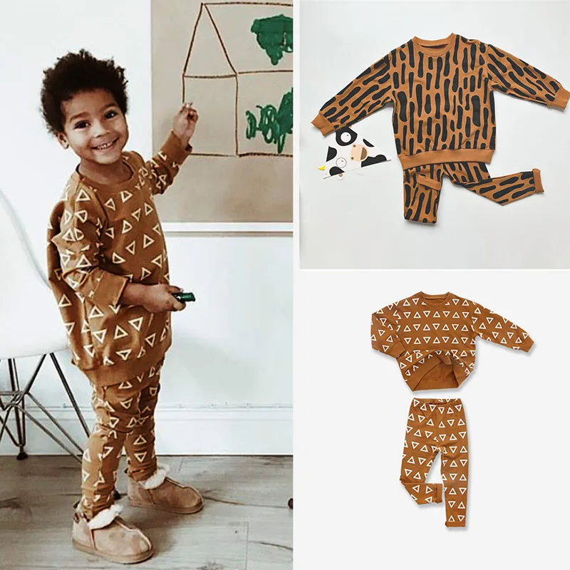 Zerototens kids clothes set,0-4 Years Old Toddler Baby Boy Girls Leopard Print Long Sleeve Crewneck Sweatshirt Tops Pants Outfits Set Children Loose Tracksuit Set 