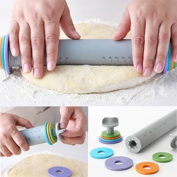 

Silicone Rolling Pin Easy Clean Rolling Pins Pastry Cake Fondant Roller Bakeware Tools Thickness Adjustable Multifunctional F