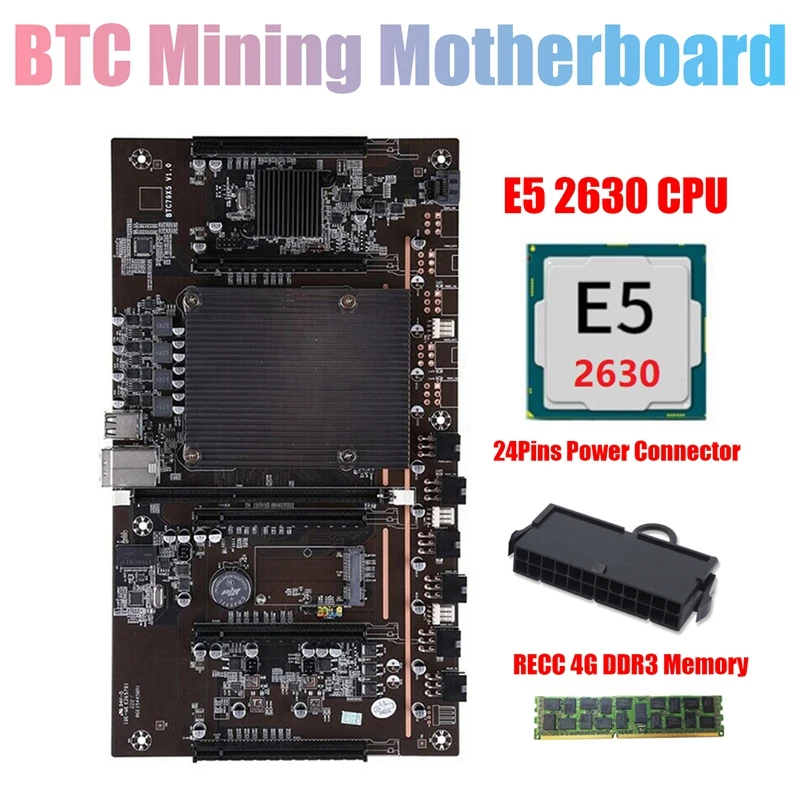Материнская плата X79 H61 BTC Miner с ЦП E5 2630 + RECC 4G DDR3 ОЗУ 24-контактный разъем Поддержка