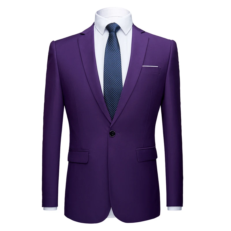 Мужской Фиолетовый пиджак на одной пуговице, брендовый приталенный элегантный пиджак с зубчатым отворотом, мужской деловой смокинг, мужской блейзер