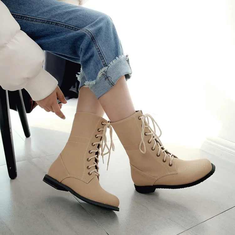 

Autumn Boots Bootee Woman 2019 Shoes Round Toe Booties Ladies Winter Women Lace Up Luxury Designer Low Heels booties Fashion