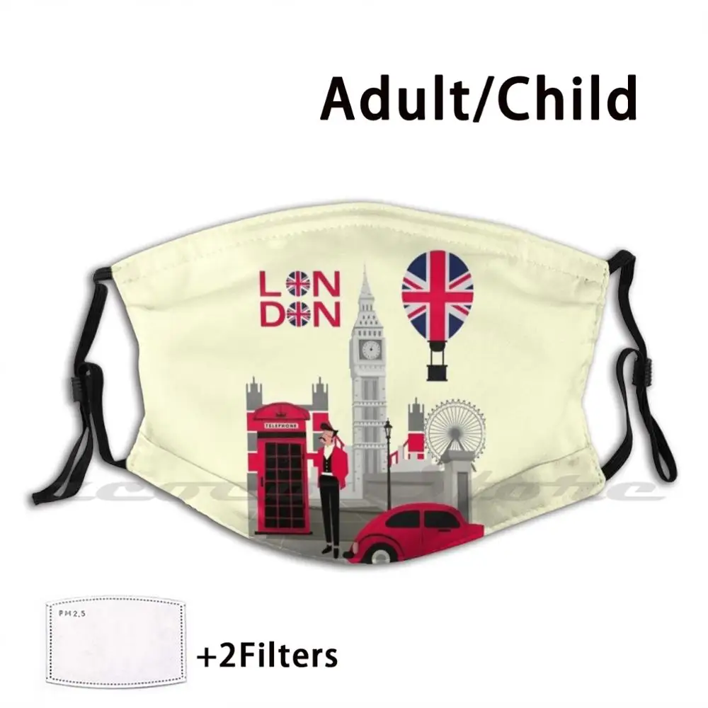 

Vintage London Bridge United Kingdom Retro British Souvenir Uk Big Ben Gift Custom Pattern Washable Filter Pm2.5 Adult Kids