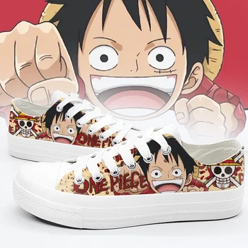 

Unisex Anime Cos ONE PIECE Monkey D Luffy Casual Low Flat Canvas Shoes Preppy Student plimsolls duck shoes Sneakers
