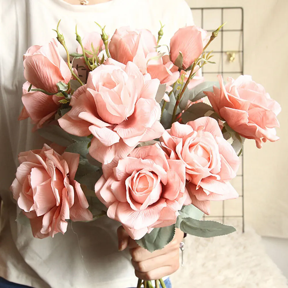 

1pc Artificial Flower Rose Bouquet Silk Cloth Flowers Plant for Wedding Home Dinner Table Party Festival Christmas Decoration