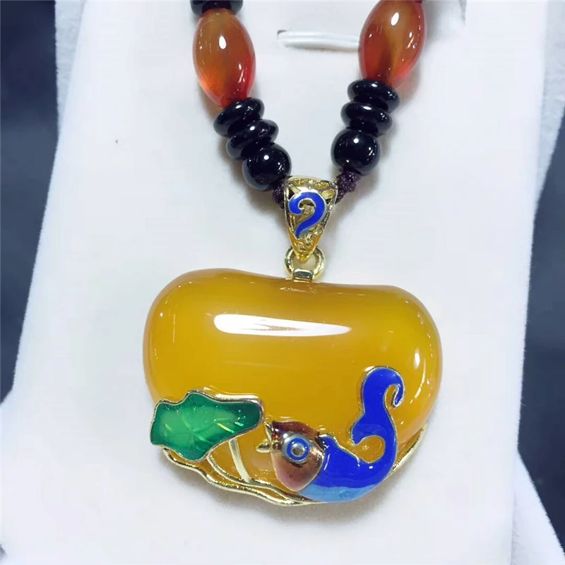 LETSFUN Fine Jewelry 925 Серебряный инкрустированный натуральный халцедон перегородчатая подвеска в виде золотой рыбки ожерелье свитер цепь Подарки