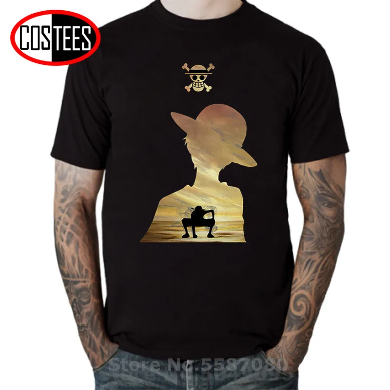 Вдохновляющая футболка с мультяшным дизайном Luffy Мужская мангой цельная