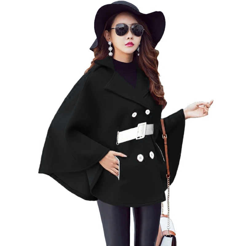 

2021 Autumn Women England Elegant Long Cloak Cape Fashion Button Belt Warm Autumn Cape Big Size