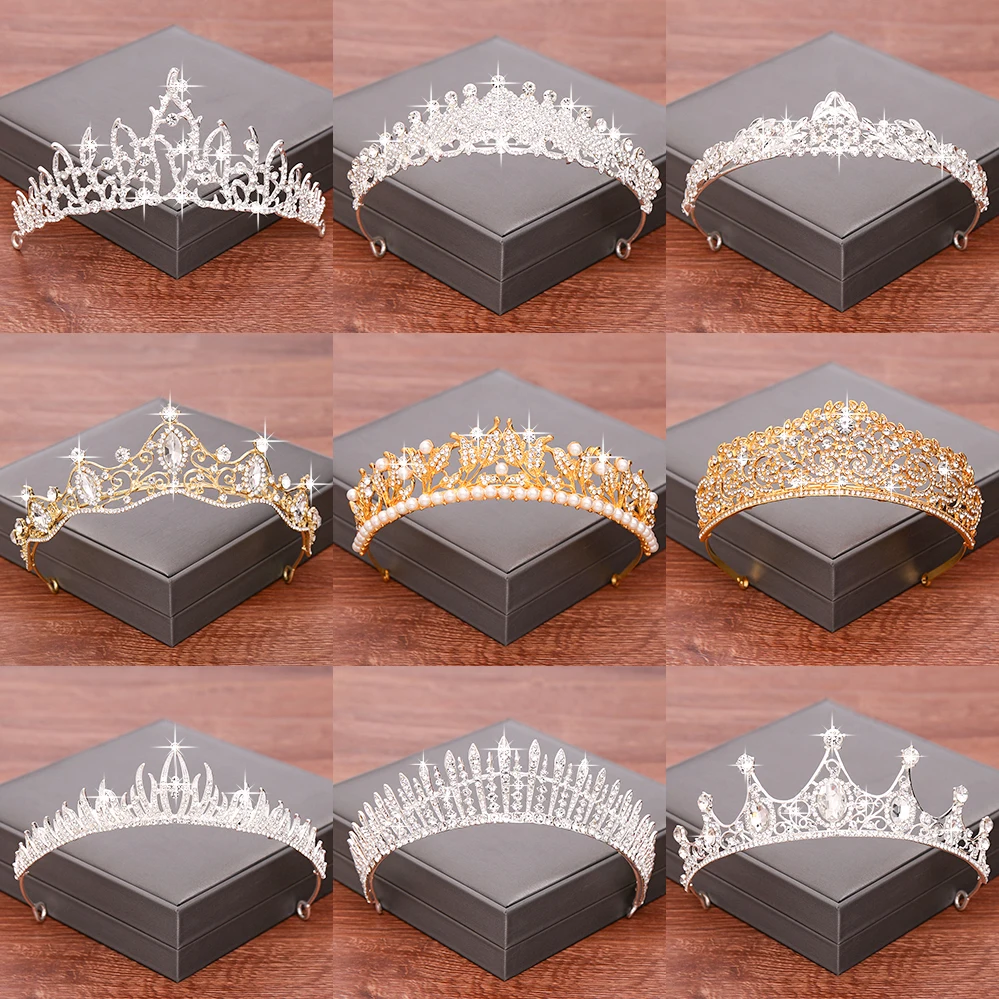 

Wedding Hair Accessories Bridal Tiara Wedding Crown Gold/Silver Color Crowns and Tiaras Rhinestone Pearl Headpiece Diadem Crown