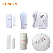 Беспроводной пожарный детектор дыма и газа 433mhz Infared PIR Занавес Датчик движения двери окна магнитный контакт для Konlen панели сигнализации