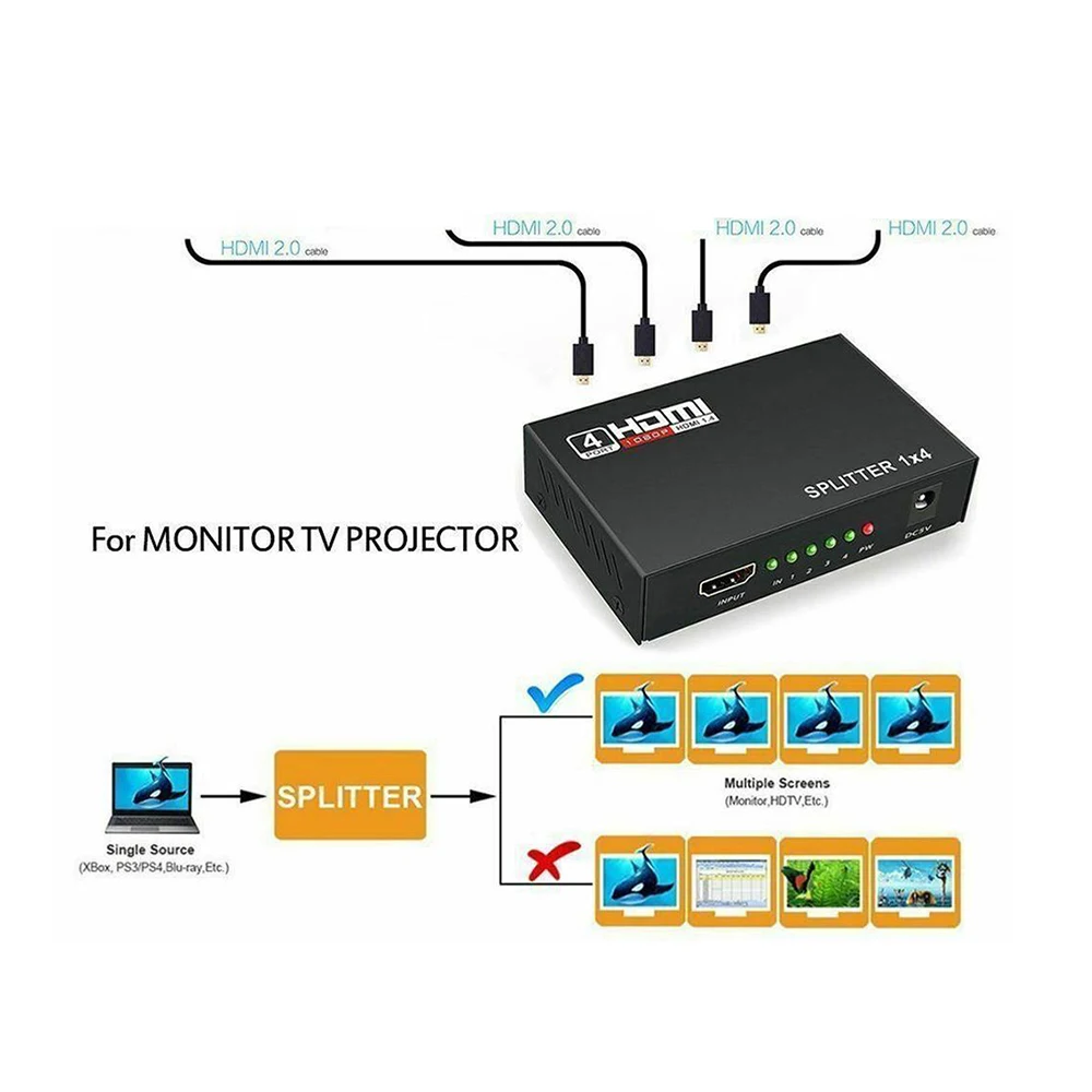 3D HDMI сплиттер Full HD 1080p видео HDMI коммутатор 1X4 двойной дисплей адаптер HDTV DVD PS3 Xbox 1 в 4 выход усилитель сигнала