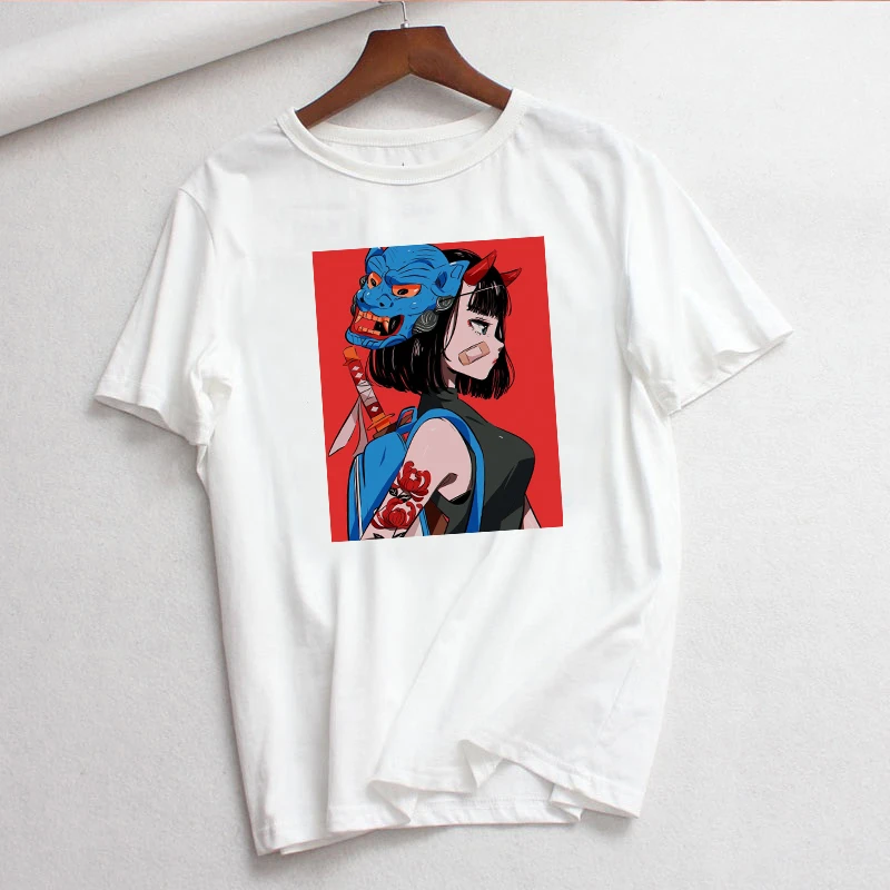 

Harajuku Summer Female Tops Devil Letter Spoof Printing Casual Loose Fun Vintage Large Size Punk O-neck Japanese Gothic T-Shirt