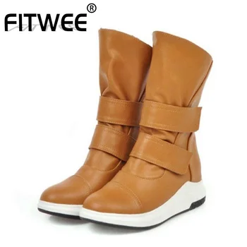 

FITWEE Women Half Short Boots Winter Add Fur Keep Warm Flats Shoes Women Round Toe Casual Daily Vacation Footwear Size 34-43