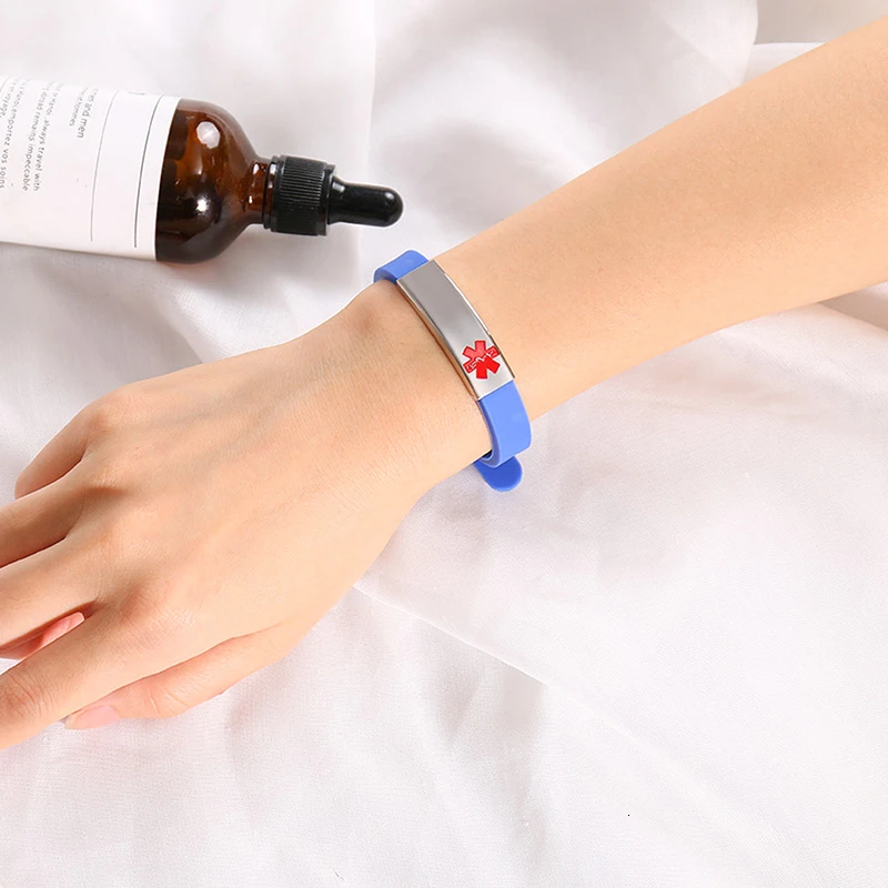 Silicone Bracelet Medical Alert ID For Men Women Personalized Diabete ICE Engraved