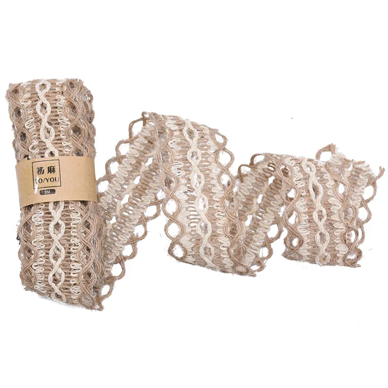 2M 3.5~5cm Width Natural Jute Burlap Roll Ribbon Vintage Hollow Weave Hemp Rope Wedding Party Gift Box Decor Supplies DIY Crafts