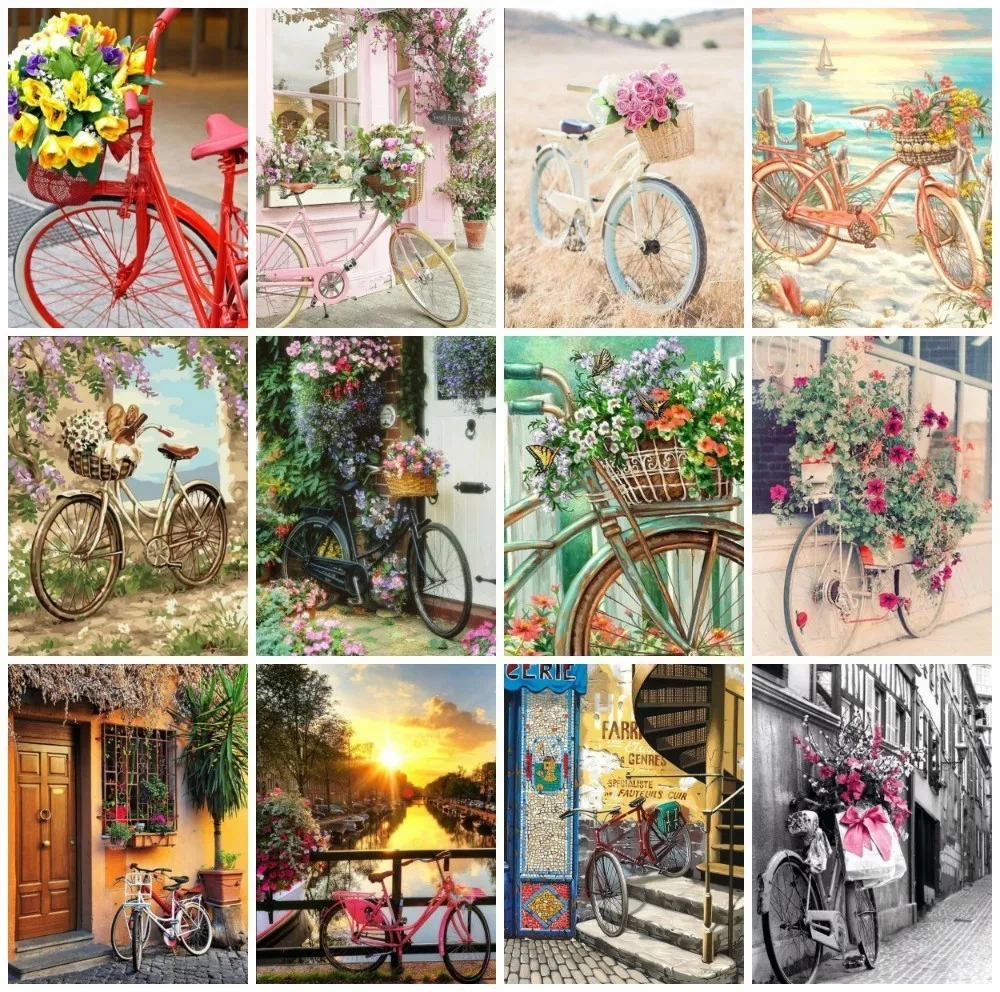 Huacan Diamond Painting Flower and Bicycle Picture Of Rhinestone Full Square Embroidery Mosaic Gift|Алмазная мозаика| |