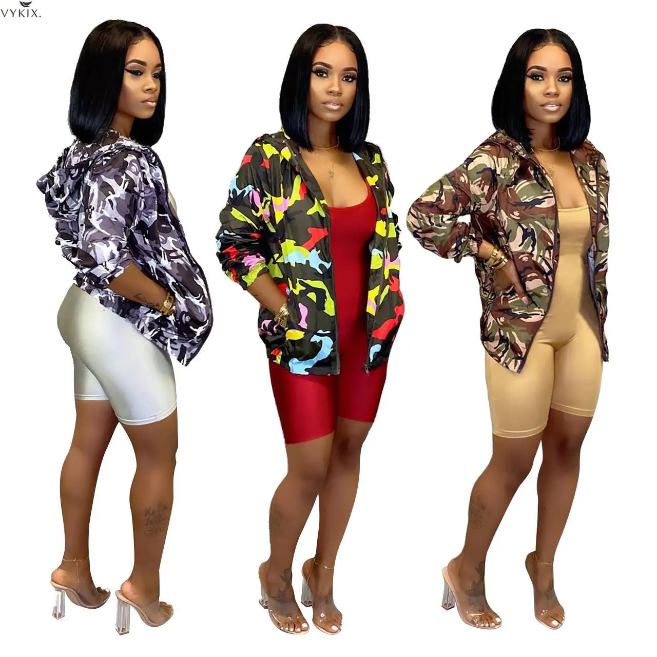 Осенне-зимняя женская куртка с длинным рукавом камуфляжный принт короткое