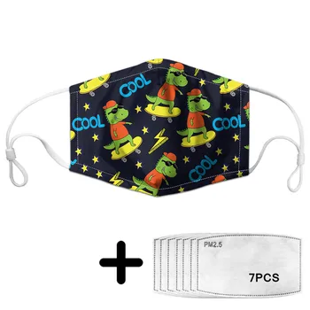 

Dust Mouth Mask Kawaii Cartoon Dinosaur Print Reusable Mask With 7pcs Filter Insert Mascarillas Camuflaje For Adult 2020 New