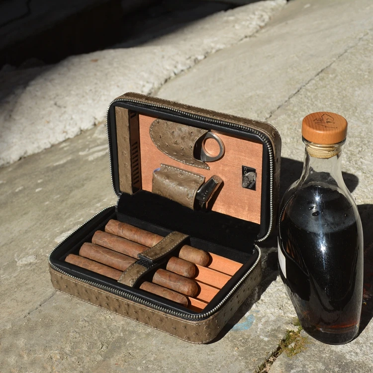 Серый Страус зерна дорожный увлажнитель для сигар COHIBA Fit Куба Habanos 4 сигары Макс 57 кольцо с сигарой Jet зажигалка сигары резак