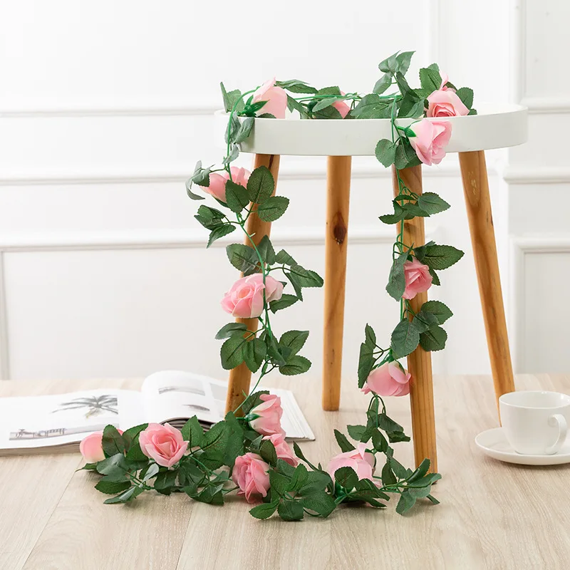Artificial Roses Silk Flowers Vine with Green Leaves for Wedding & Garden Decoration