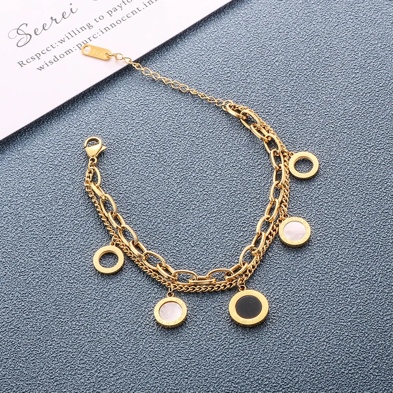 Stainless Steel Bracelet Two Layer Bead Belt Buckle Geometric For Women