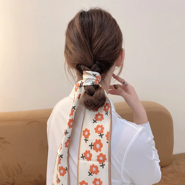 Women Silk Scarf Headband Female Tied Hair Summer Ribbon Retro French Bow Korean Horsetail Bundle Japanese Girl Hair Headdress Headband 5