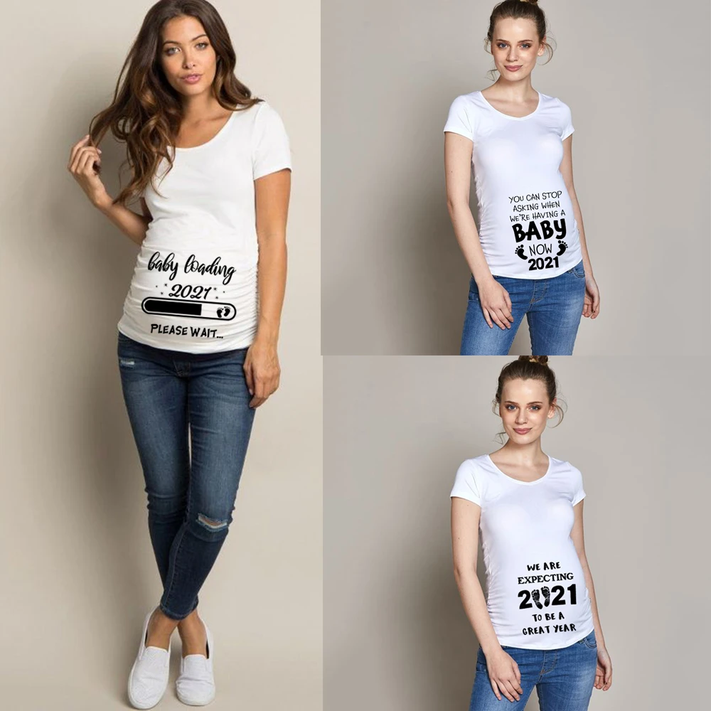 ZuidAmerika Namaak naar voren gebracht Baby Is Laden 2021 Zomer Grappige Cartoon Print Zwangerschap T shirt Tops  Moederschap Kleding Plus Size Korte Mouwen Kleding|T-shirts| - AliExpress