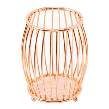 

HOT Rose Gold/Gold Wire Metal Pencil Holder Cup Pen Pot Drum Shape Makeup Brush Holders for Office Home NDS66